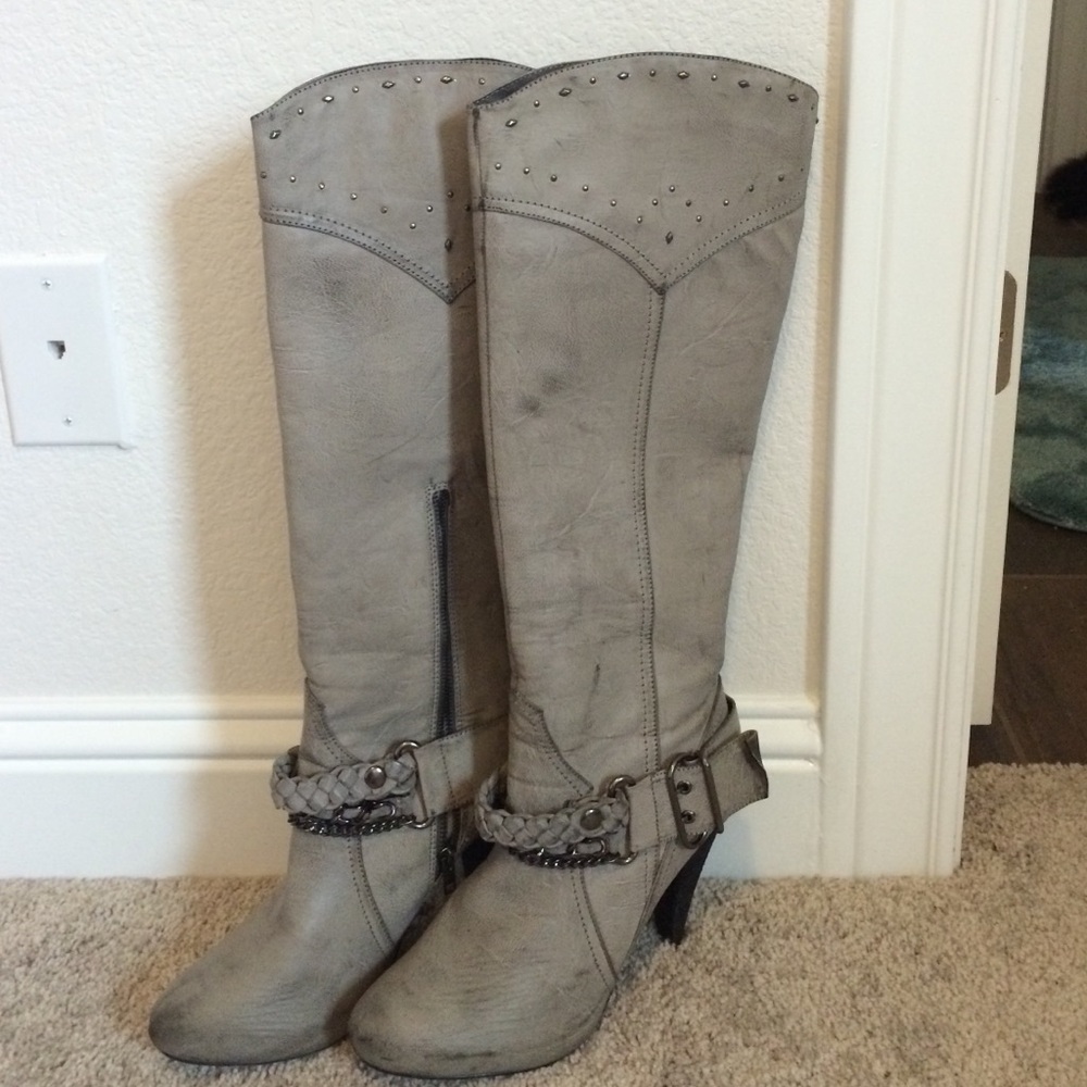 NWT naughty monkey grey leather tall boot
